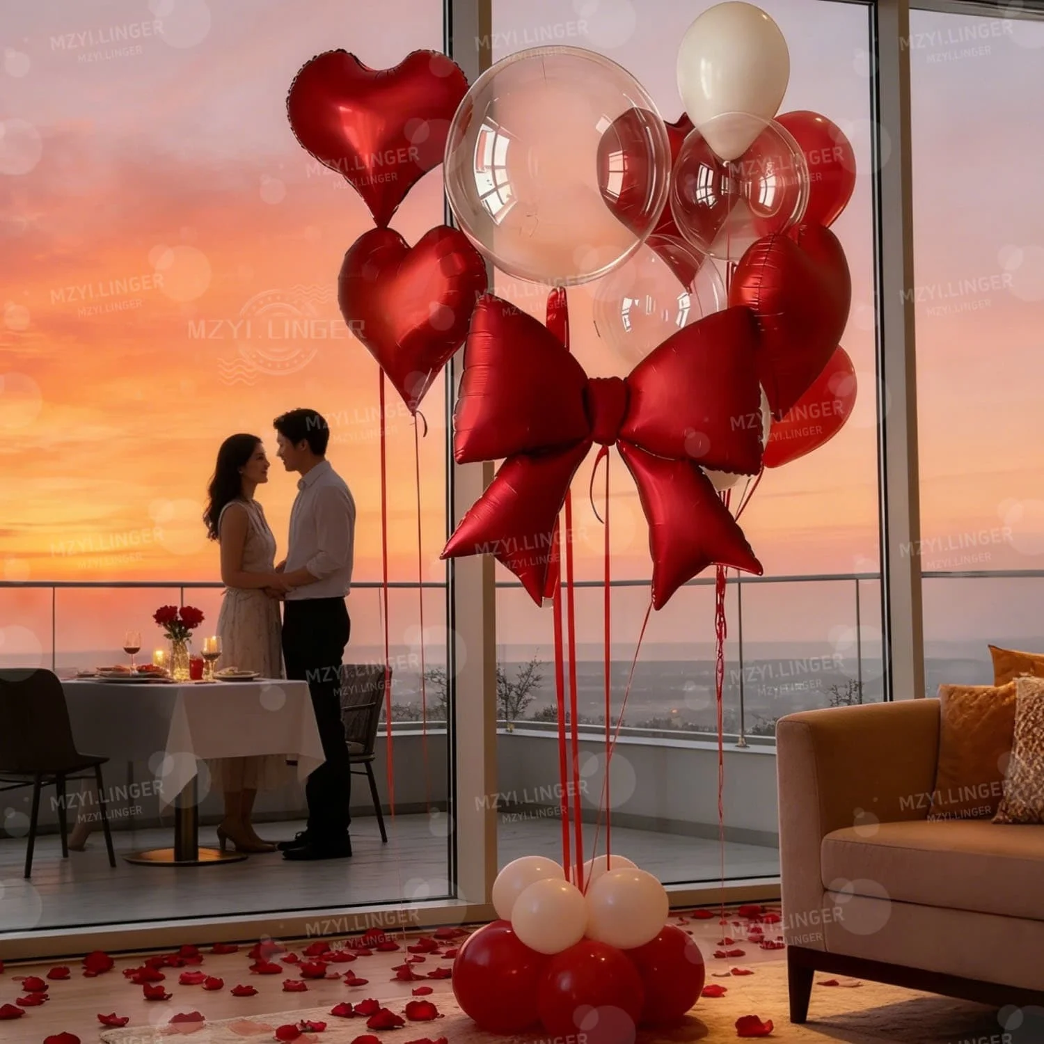 Schleifenballon und Roter Herzballon Set Transparenter Bobo-Ballon für Valentinstag Heiratsantrag Hochzeit Romantische Geburtstagsdekoration – Detail 4