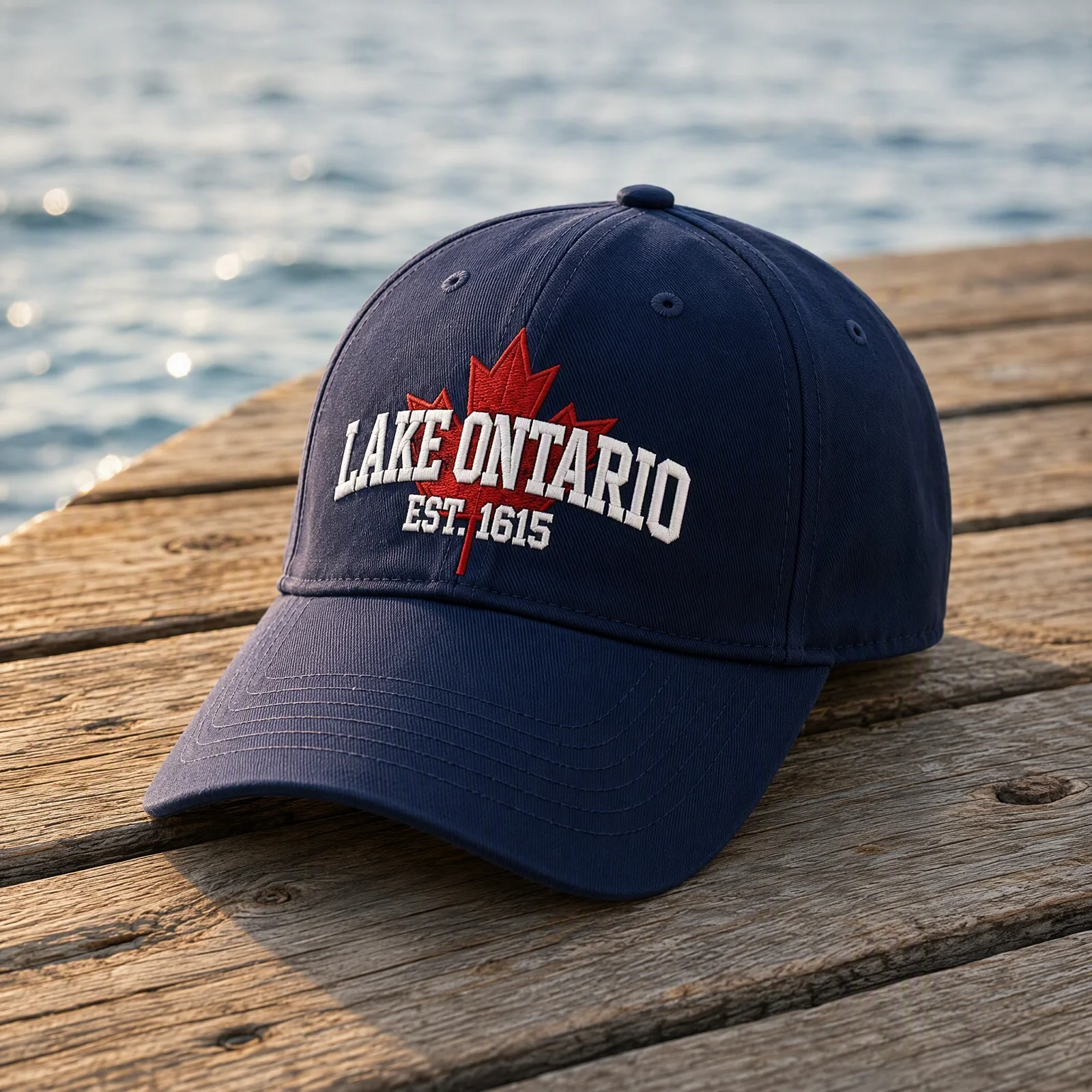 Embroidered Lake Ontario Hat Cotton Twill Dad Cap Maple Leaf Adjustable One Size Fits Most
