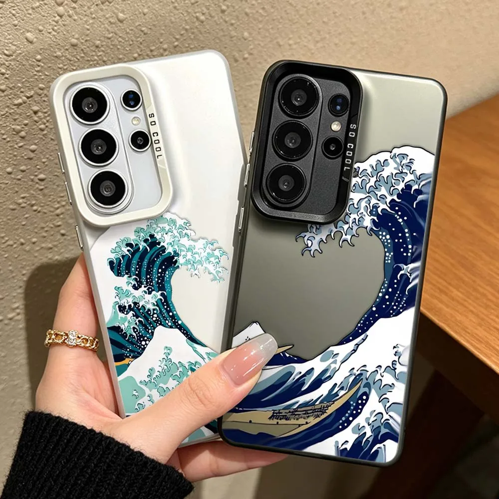 Wave Pattern Cover For Samsung Galaxy S26 S25 S24 S23 S22 S21 S20 FE Ultra Plus Colorful Silver Phone Case