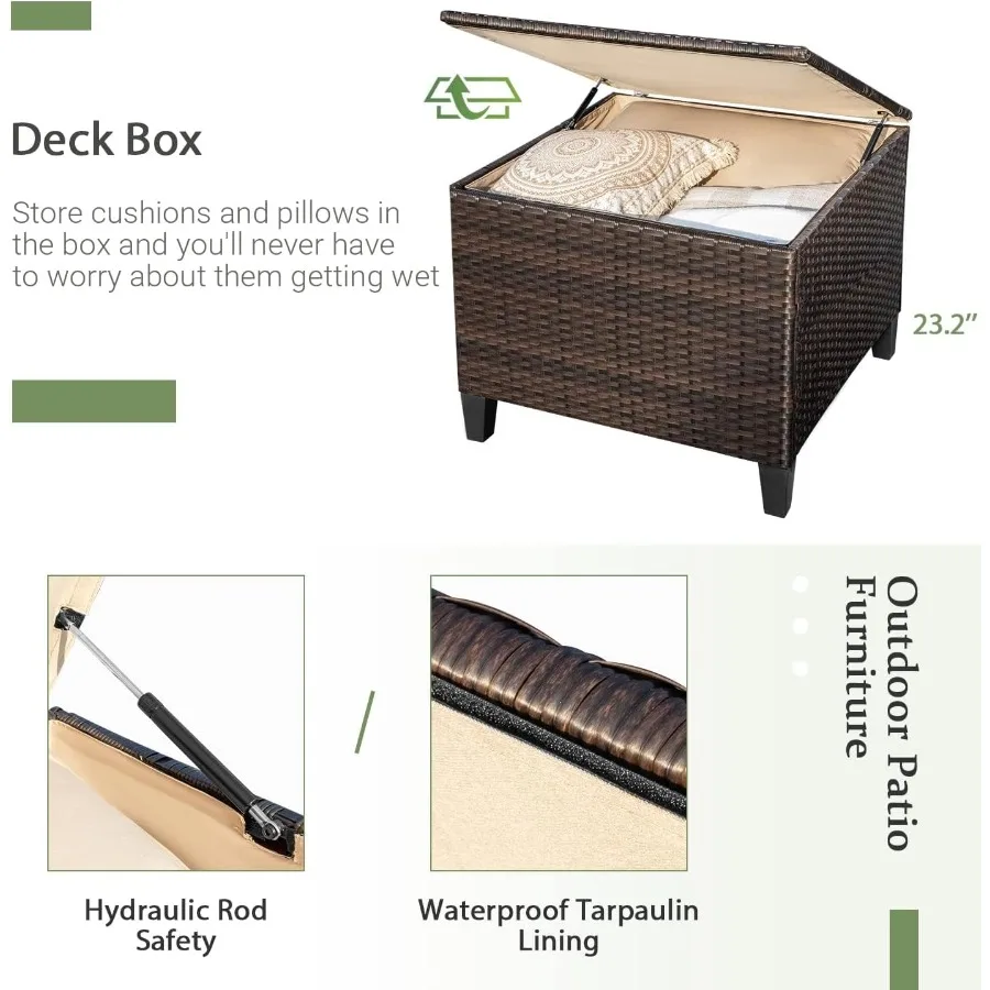 أريكة فناء فلامكر لأثاث الفناء من الخيزران مع خزانة تخزين ومجموعة محادثة للفناء الخارجي مع صندوق سطح للظهر #3