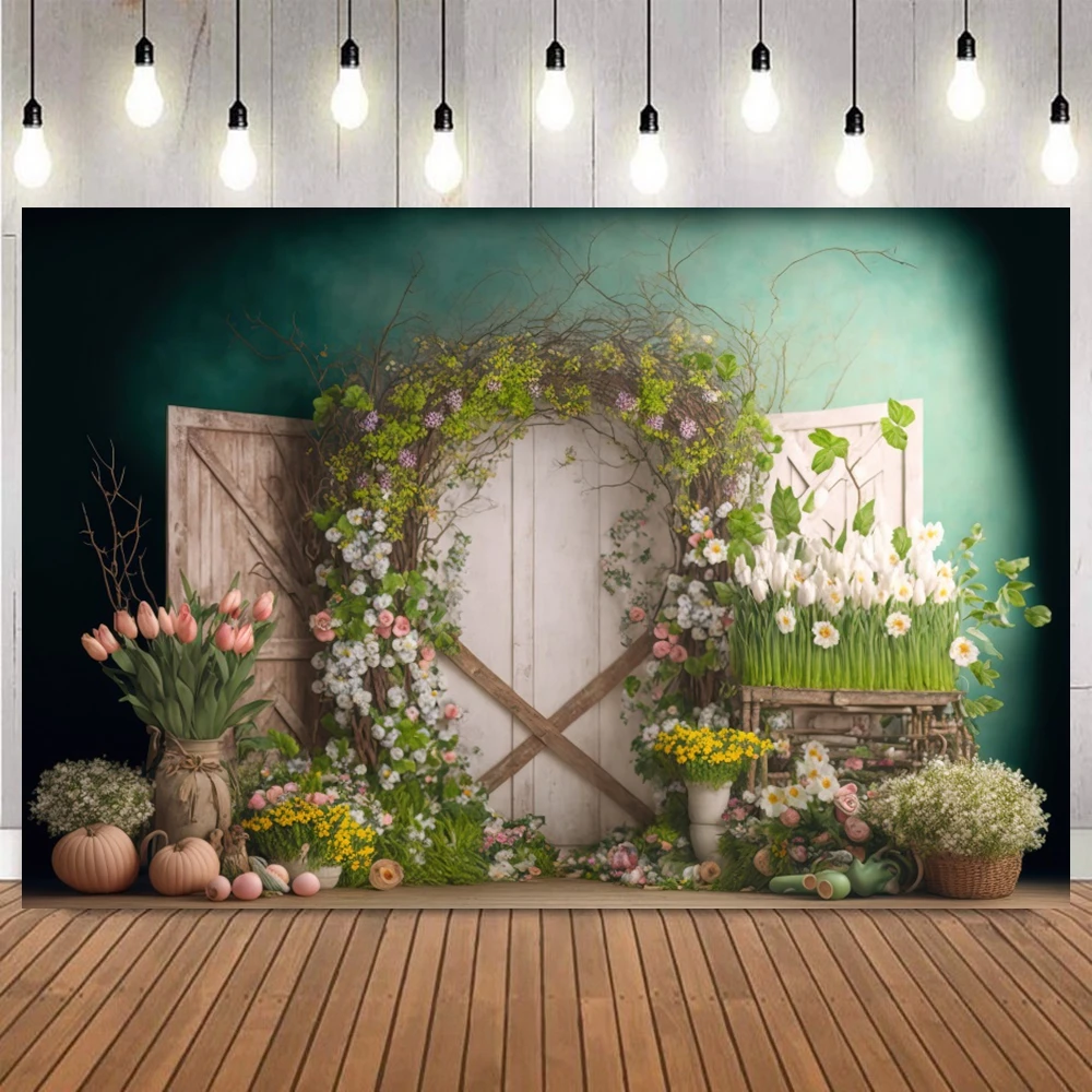 

Пасхальный фон для фотосъемки в деревенском стиле, дверь, кролик, яйца, цветочный венок, детский душ, портрет, день рождения, домашний декор, фотофон