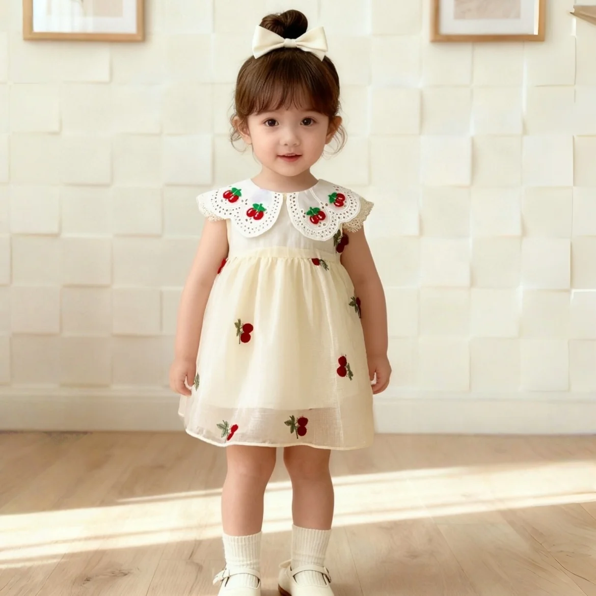 

Summer New Baby Girl Dress Sweet Cherry, Cute Princess Dress For Baby Girls, Suitable For Baby Clothing From 9 Months To 4 Years