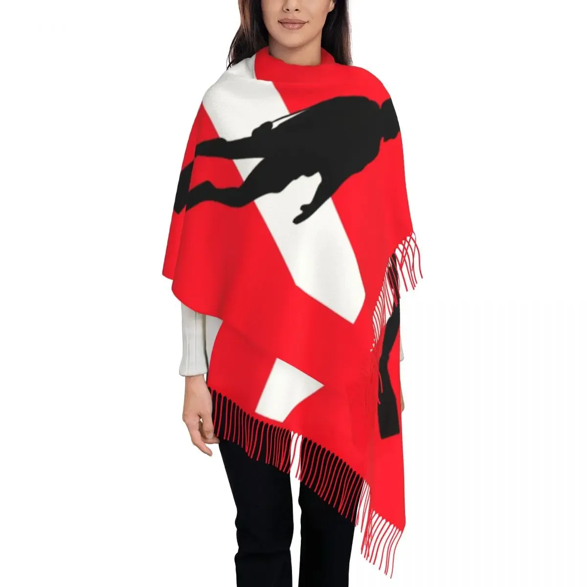 Fashion Scuba Diver Down Flag Tassel Scarf Women Winter Warm Shawl Wrap Ladies  Scarves