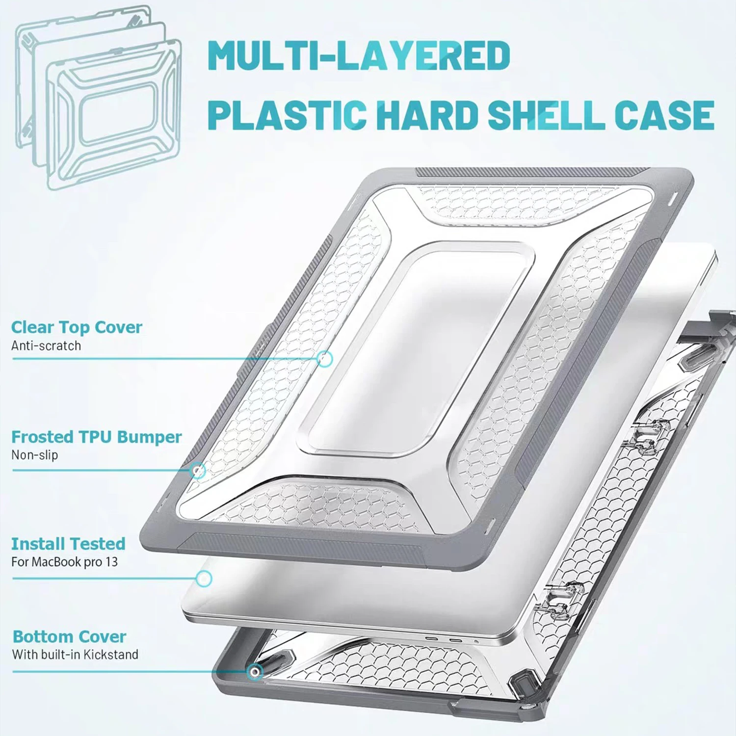 Compatível com MacBook Pro 14 16 polegadas Case M4 M3 M2 M1 Pro/Max, capa rígida de TPU resistente com suporte e pele de teclado