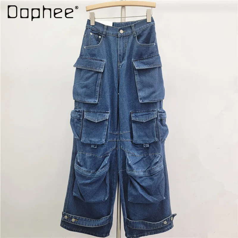 

Американские ретро сверхмощные модные брюки-карго с несколькими карманами Y2K, женские свободные повседневные узкие широкие брюки в стиле панк в уличном стиле