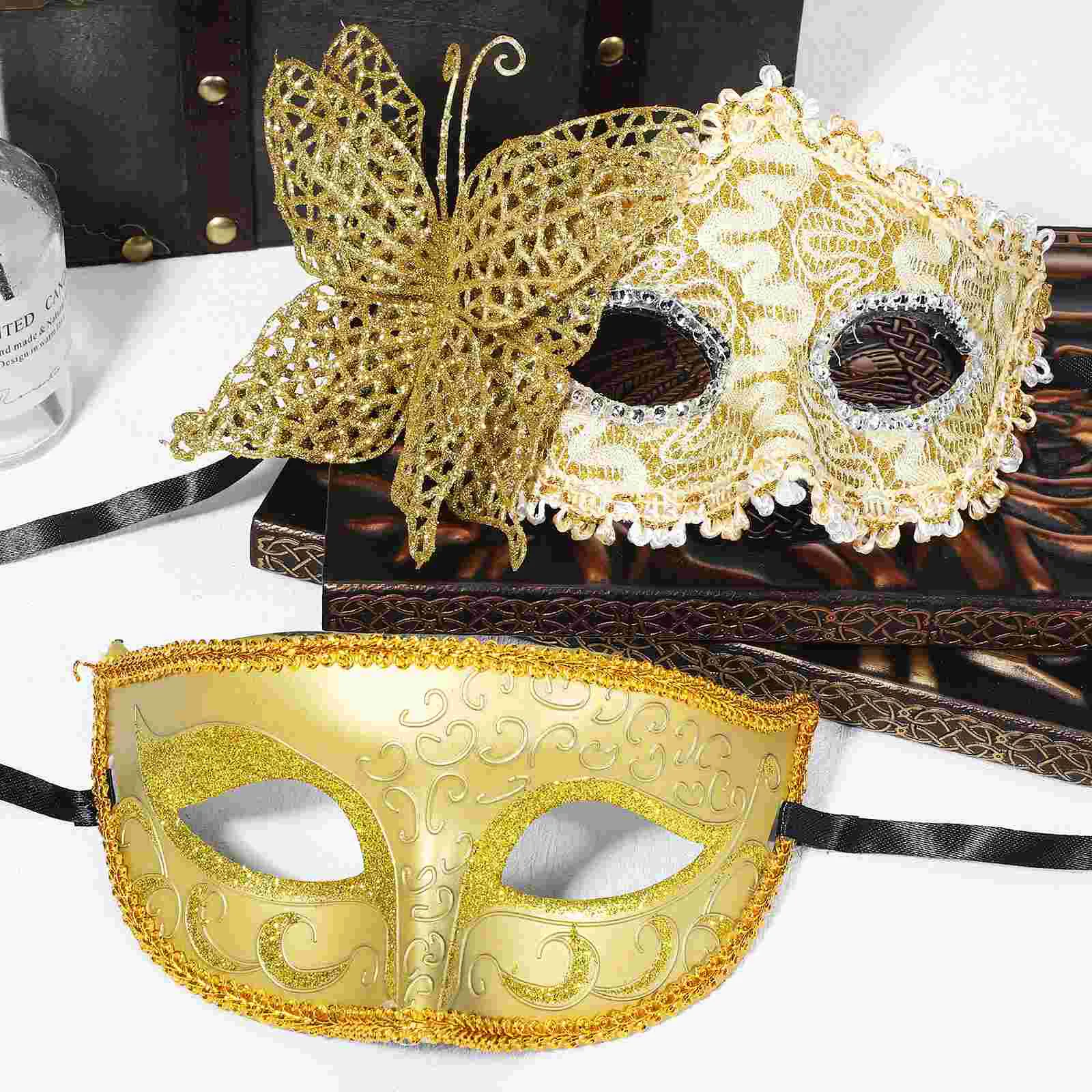 2 pçs máscara carnaval veneziano senhora masquerade festa máscaras maquiagem prop para adultos amantes