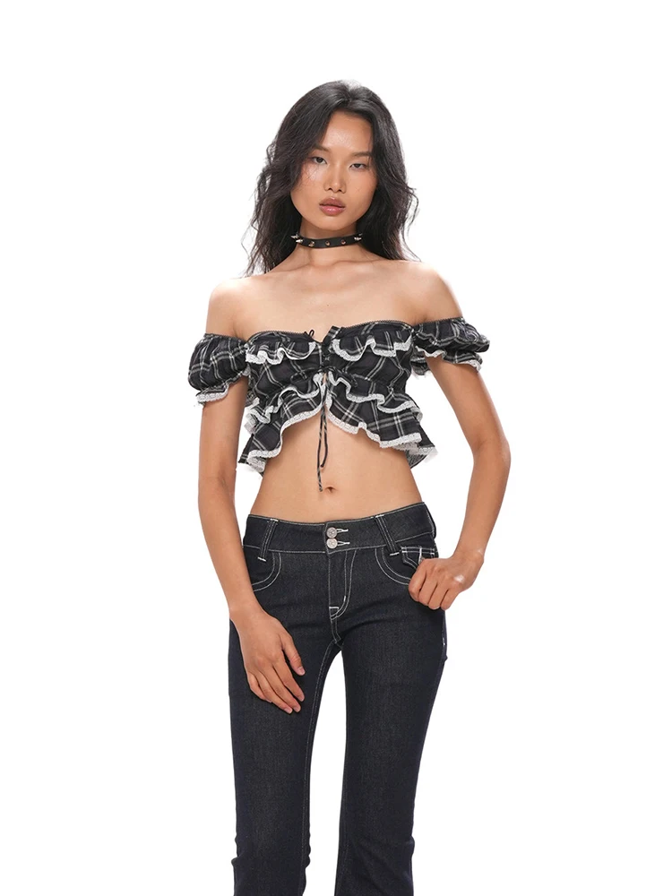 REDDACHiC Cowgirl Button Front Tank Top Women Vacation Laced Square Neck Ruffle Edge Puff Sleeve Crop Top Lounge Summer Clothes