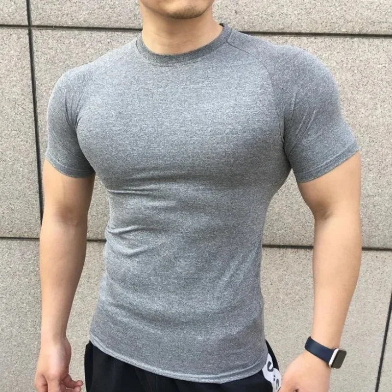 gyms Tight sports T-shirt  Men Summer Short Sleeve Fitness T Shirt Running Gym Compression T Shirt High Quality elasticity Tops