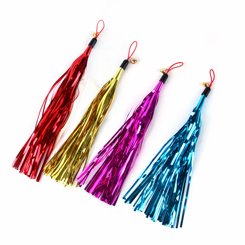 Dreiteilige Angelrute mit Quaste, Haarball, lustige Katze, 12-teiliges Set aus farbigem Feder-Ersatzkopf, Katzenspielzeug, interaktiv – Detail 9
