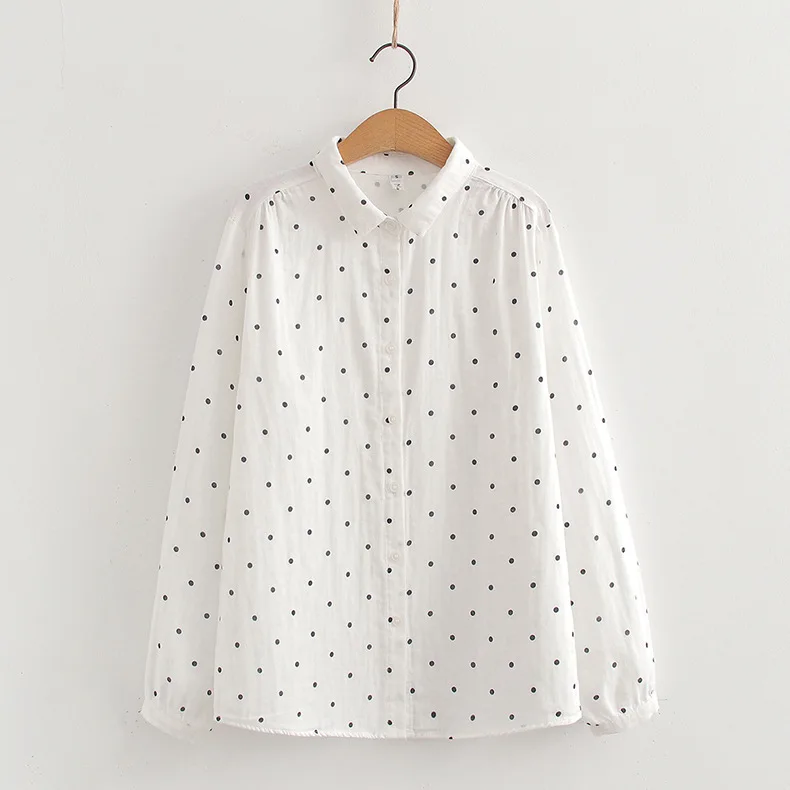 ‌ Damska koszula z długim rękawem na wiosnę i jesień 2025, z kwiatowym wzorem i nadrukiem w kropki, świeża, bawełniana, luźna, biała koszula i top, wielofunkcyjna.