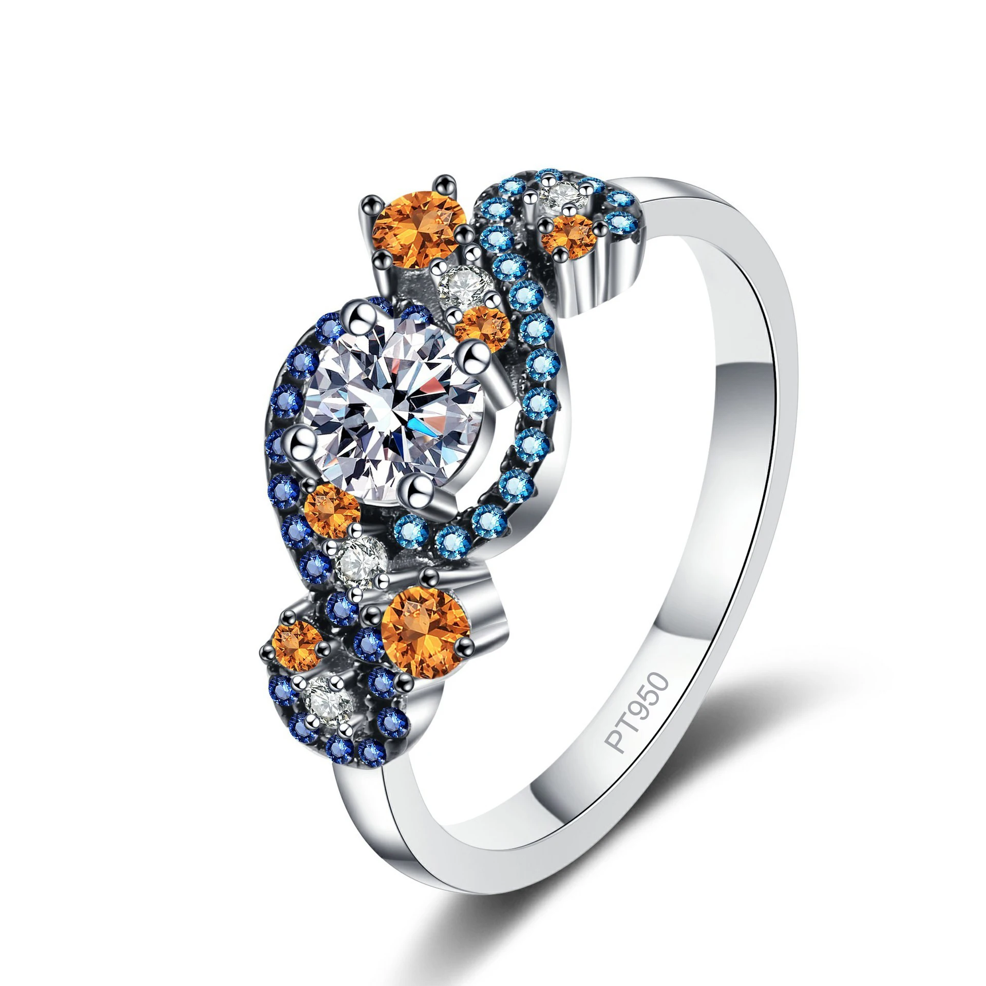 Exquisite Platinum PT950 Womens Angel Eye Color-Block Micro-Set Moissanite Ring Candy Color-Block Diamond Ring Jewelry Gifts
