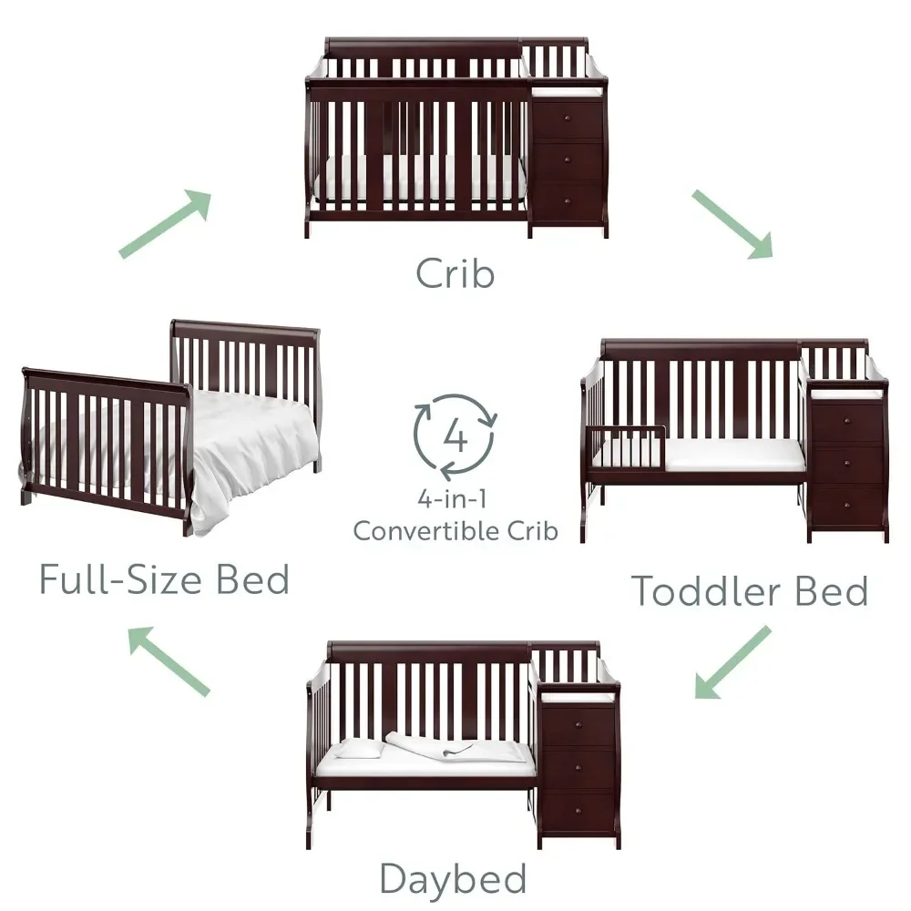 Portofino 5-in-1 Convertible Crib and Changer (Espresso) – Crib and Changing -Table Combo with 3 Drawers, Includes Baby