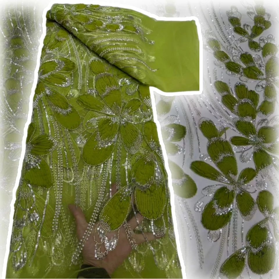 

Luxury African Sequins Lace Fabric 2025 High Quality Beaded Embroidery French Nigerian Lace Fabric For Wedding Sewing TP1520