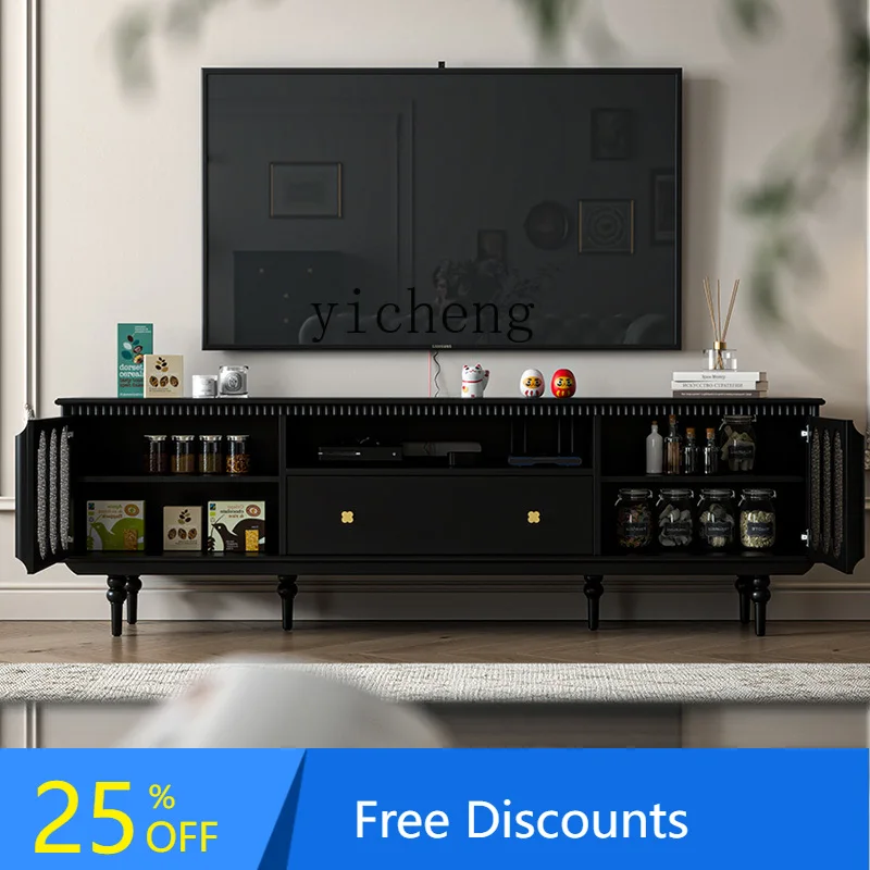 

AB light luxury floor TV cabinet black living room coffee table household solid wood