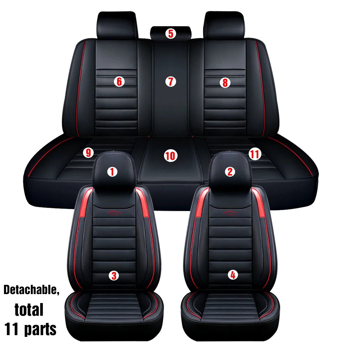 

Car Seat Covers 11PCS 5 Seats Automobiles Seat Covers Protector Deluxe PU Leather Front+Rear Full Set SUV Truck Cushion