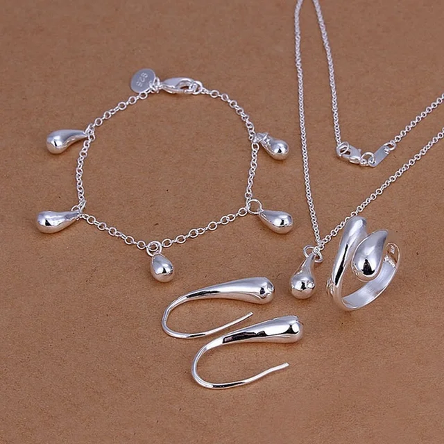 925 prata esterlina gota pulseiras brincos colar anéis casamento feminino conjuntos de jóias de moda clássica de alta qualidade s223