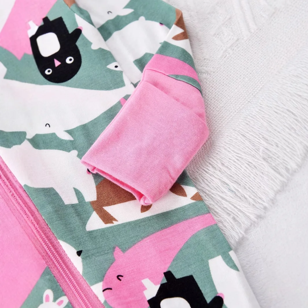 Newborn Baby Bamboo Fiber Romper Pajamas Cartoon Print Onesie Long Sleeve Rompers Soft & Cozy Toddler Spring Summer Casual Pjs view 4