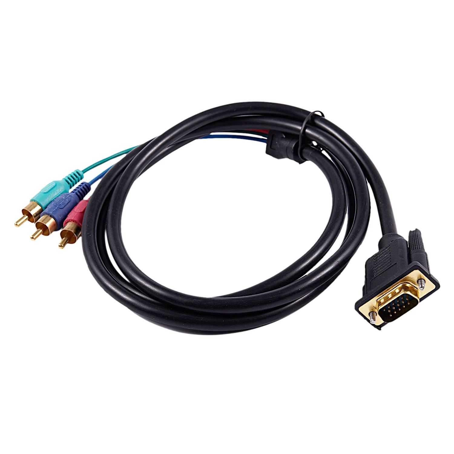 1.5M 4.9Ft VGA 15 Pin Male to 3 RCA RGB Male Video Cable Adapter Black TQ