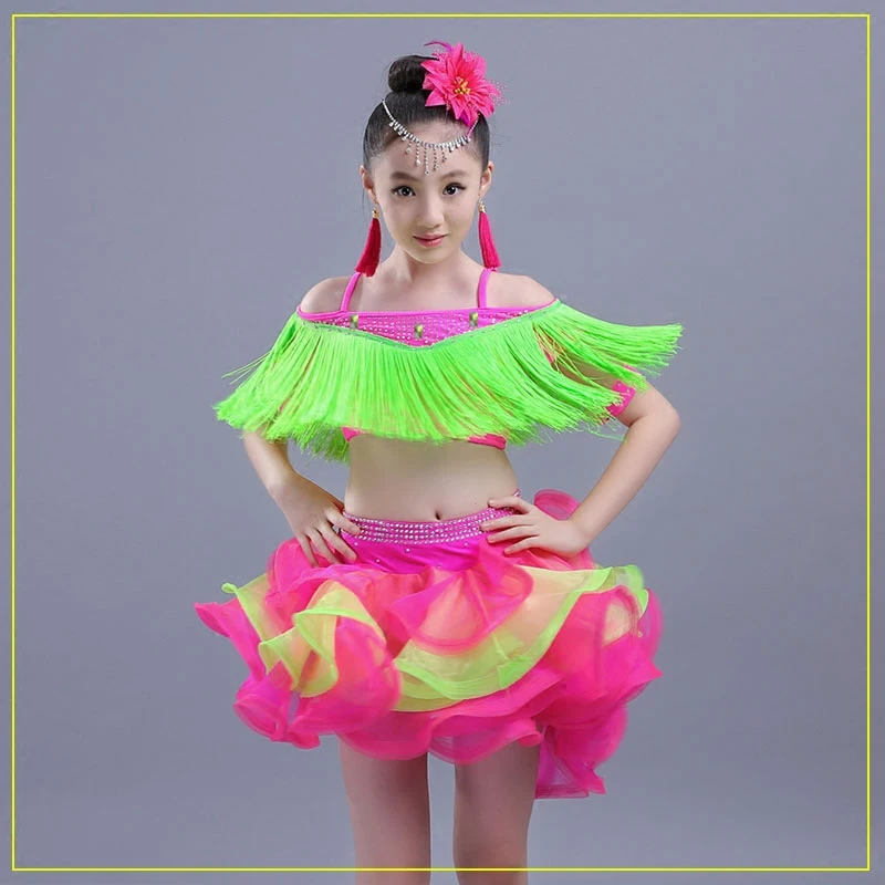 

Tassel Ballroom Dancing Dresses Children Professional Latin Dance Dress for Girls Modern Salsa Cha Cha Samba Tango Dancewear