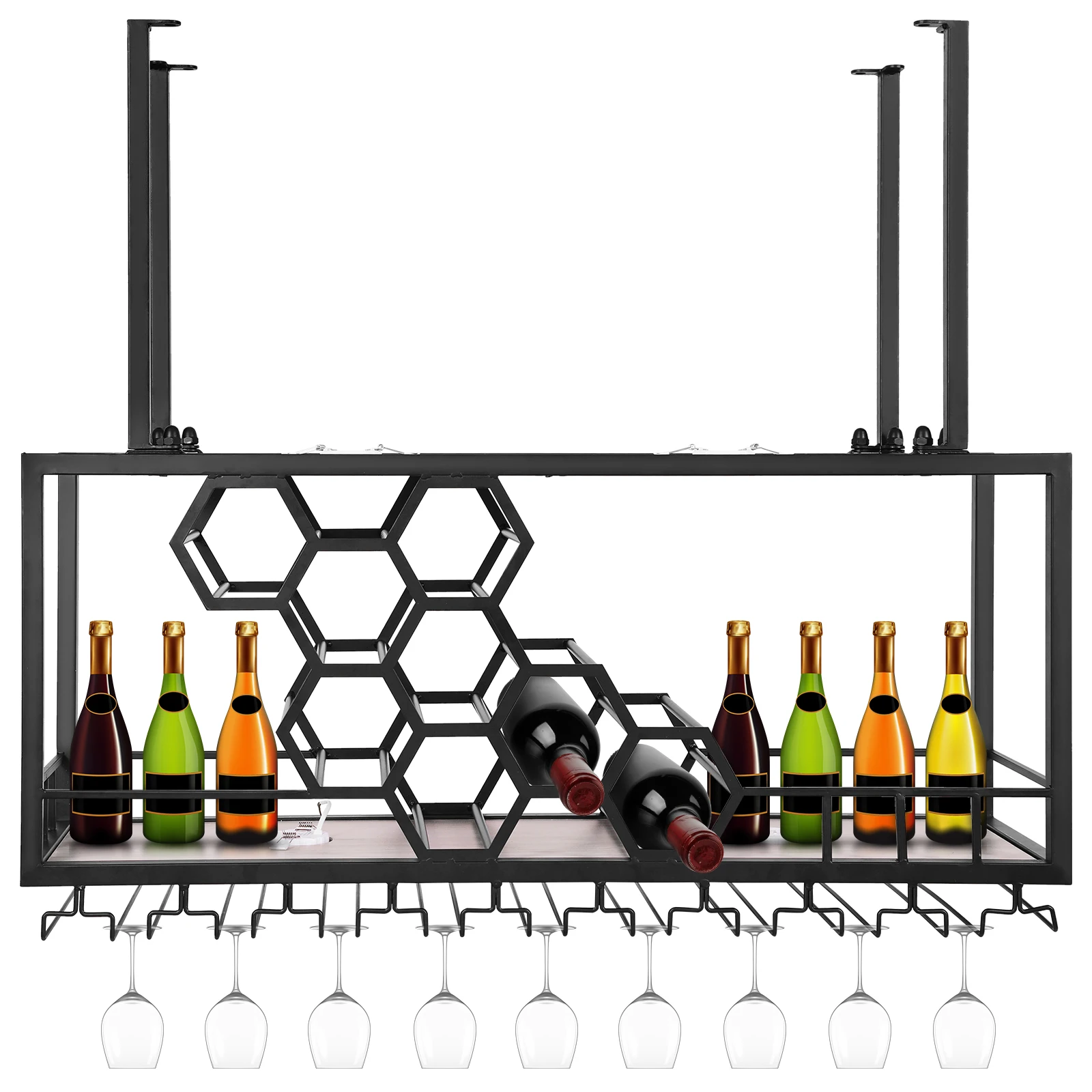 رف النبيذ المعلق المعدني (أسود)