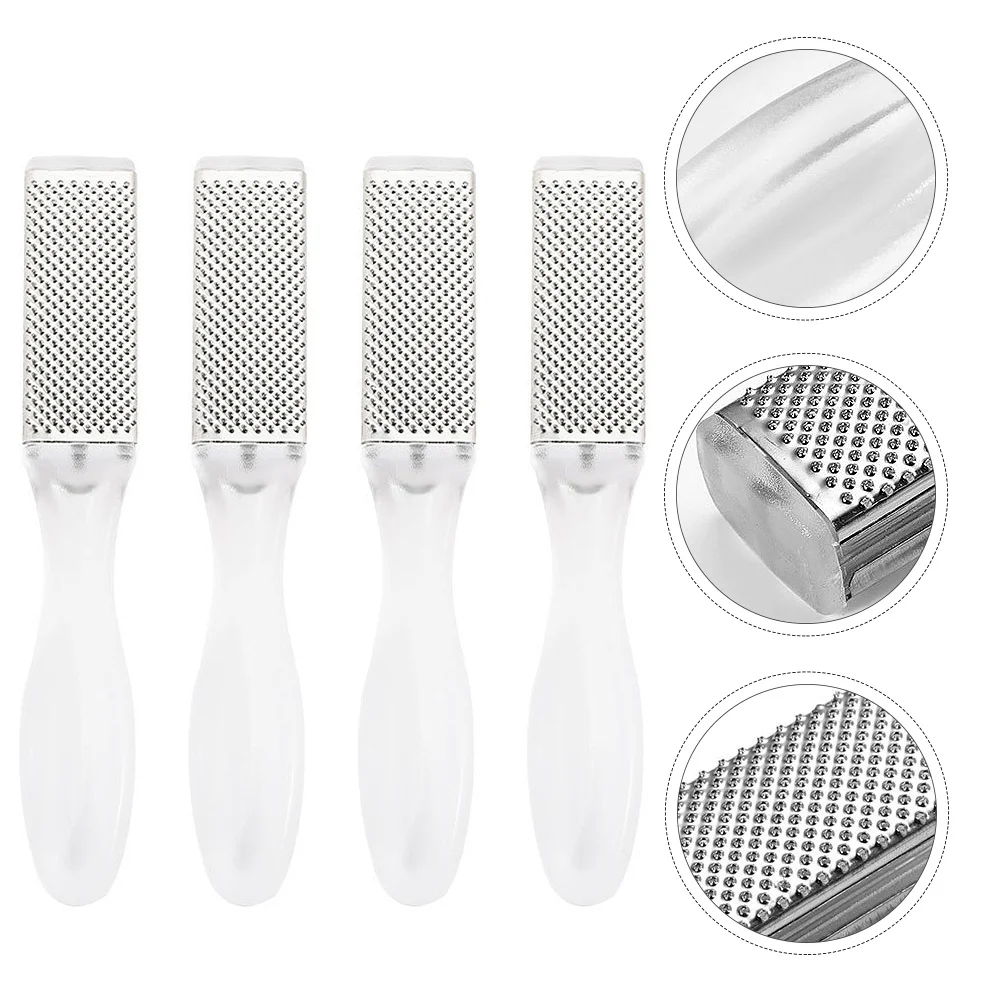 4Pcs Double Side Foot File Effective Callus Removal Portable Lightweight Massage Effect Silver Foot Grinding Tool