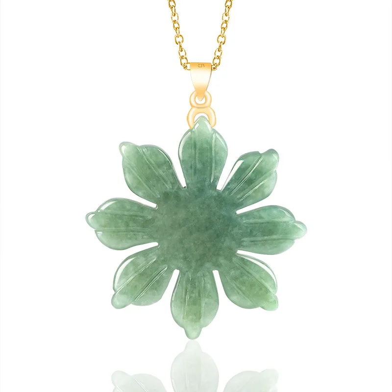 Ade Sunflower Pendant Necklace S925 Silver Buckle Silver Chain Women's Jade Pendant Jade Ware Soothing Improve Sleep Accessories