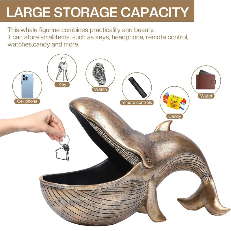 Whale Statue Funny Candy Plate Home Decoration Console Tables Key Bowl Big Mouth Container Storage Box