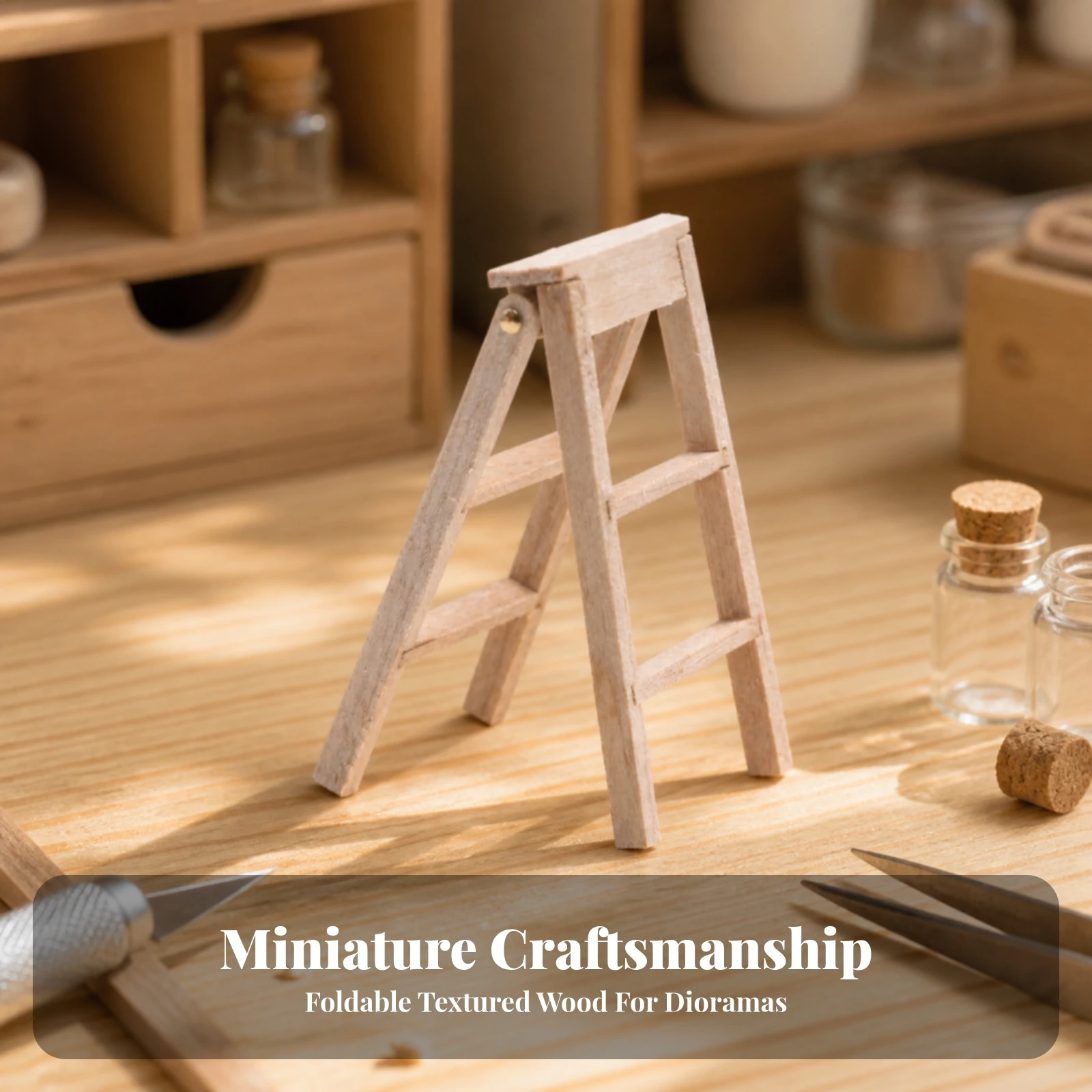 Dollhouse Accessory Paintable Miniature Step Ladder for Diorama Builders