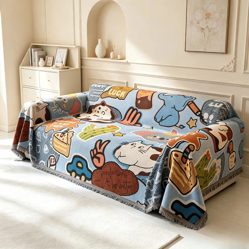 Cartoon Sofa Cover Sofa Dust Cover Blanket Suitable For L-Shaped 2 3 And 4-Seater Sofas Used All Year Round