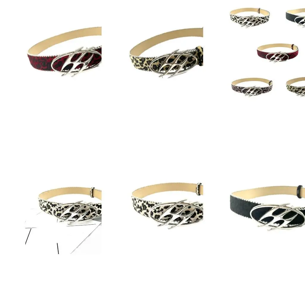 

652F Oval Buckle Belt for Women Men Leopard Pattern Waist Belt Fashion Hiphop Belt for Jeans Pants Popular Waist Accessories