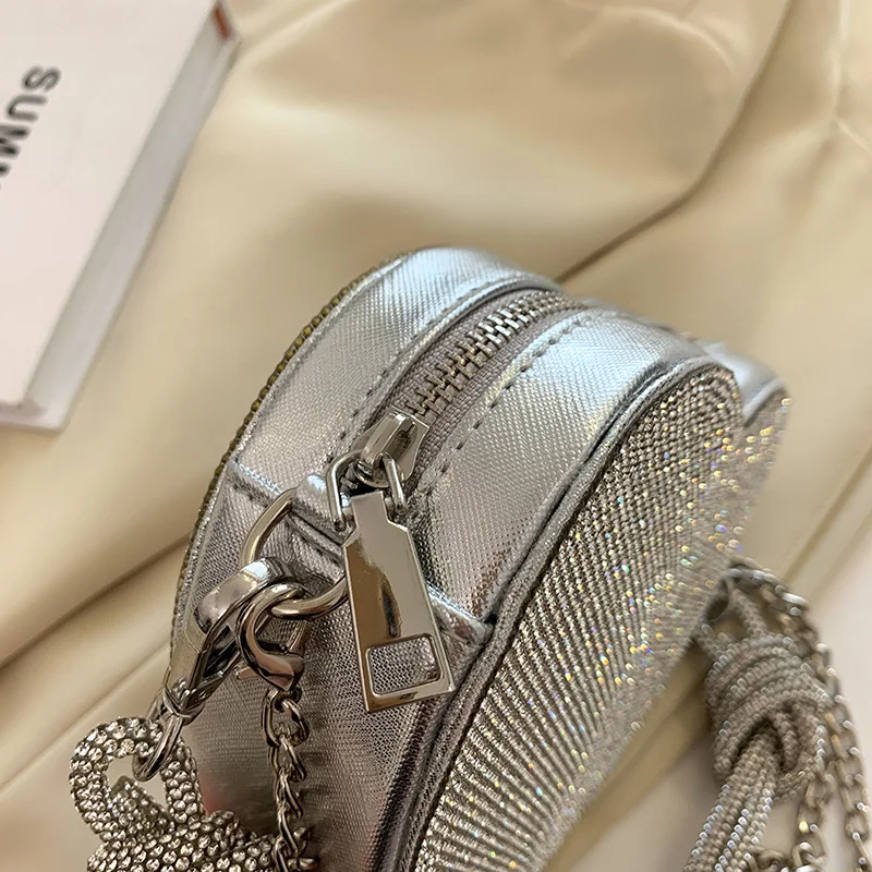 Knoten Griff Strass Abend Clutch Tasche Luxus Designer Kristall Diamanten Handtasche Geldbörse niedlichen Liebe Herz Umhängetasche Mini – Detail 10