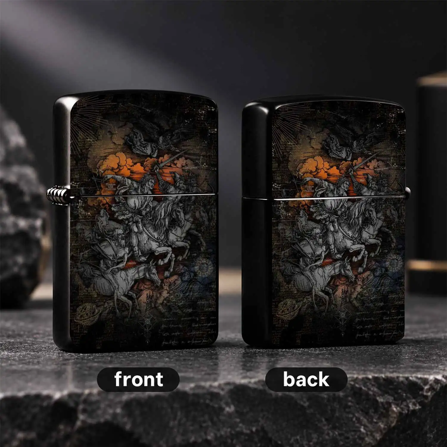 Vintage Durer Four Horsemen Etched Durable Windproof Classic Fuel Type Dark Art Collectible PORTABLE Daily Use Practical Unique Gift For Men Artistic Retro Pocket With Normal Fuel Compatibility A fun and humorous lighter