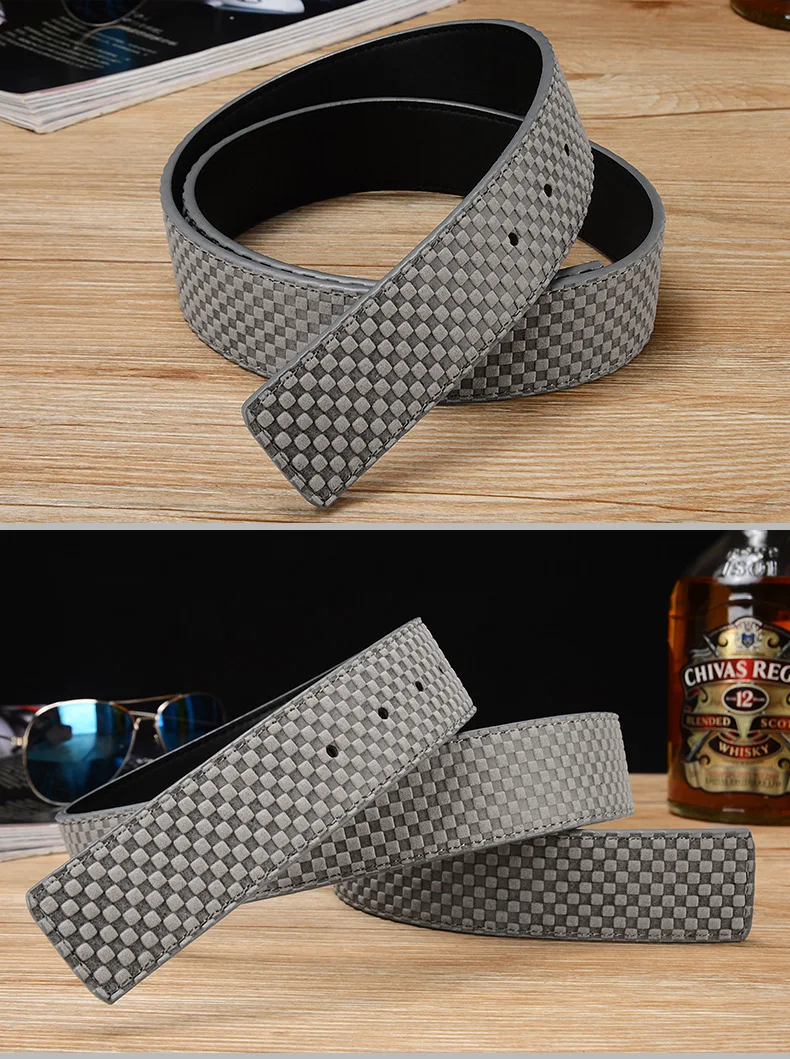 New Genuine Leather Belt with Body, Men's Headless Belt, Business Millet Plaid Belt,fashionable and Versatile Pants Belt