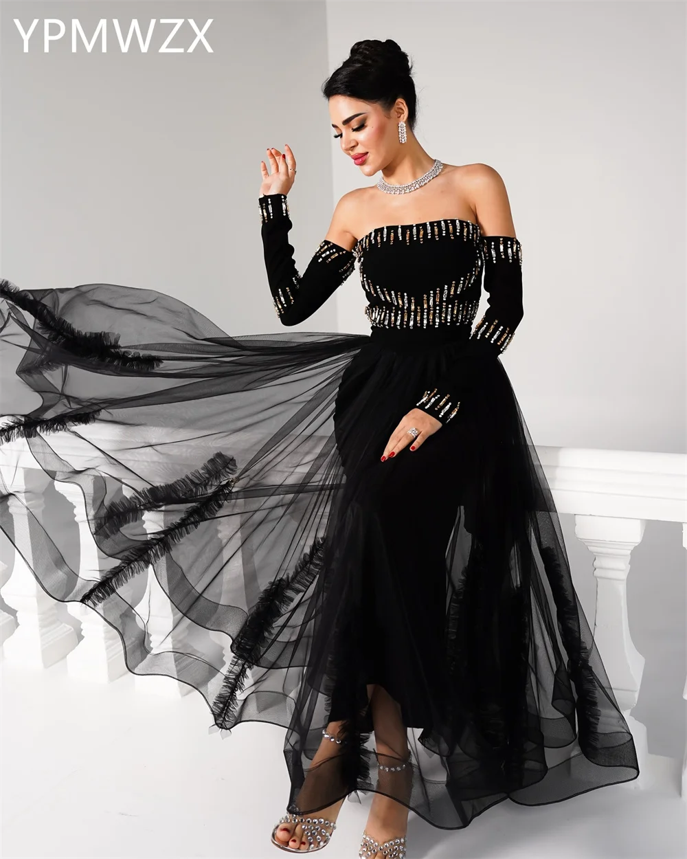 Customized Evening Dress Formal Party Occasion Women YPMWZX Strapless A-line Floor Length Skirts Draped Tulle Bespoke  D