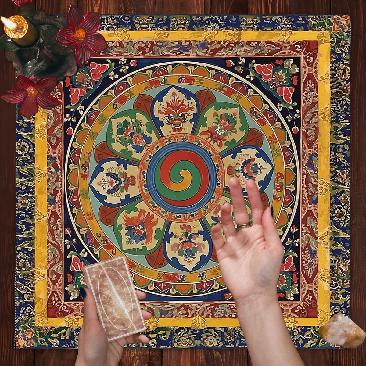 Nappe de table de divination style ethnique tibétain 50/75cm, tapis de tarot, décoration pour la maison