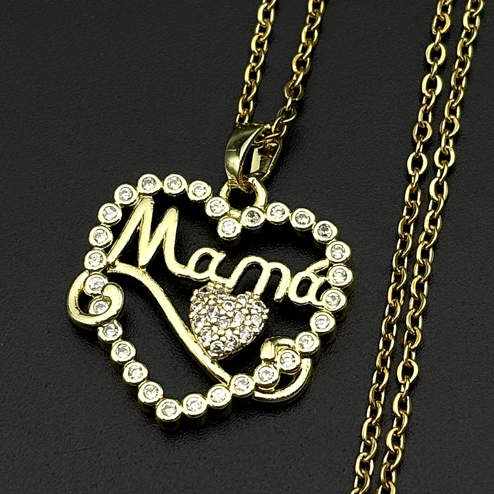 Mama Herz Kristallkette Edelstahl Goldfarben Liebe Mama Muttertag Elegante Tägliche Halskette Schmuck Geschenk für Frauen – Detail 5