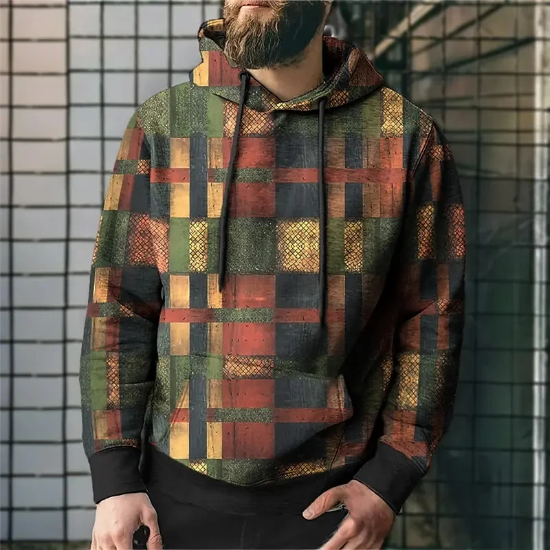 

3D Simulation Stitching Print Men's Hoodies Fashion Creative Patchwork Long Sleeved Hooded Clothing Loose Breathable Sweatshirts