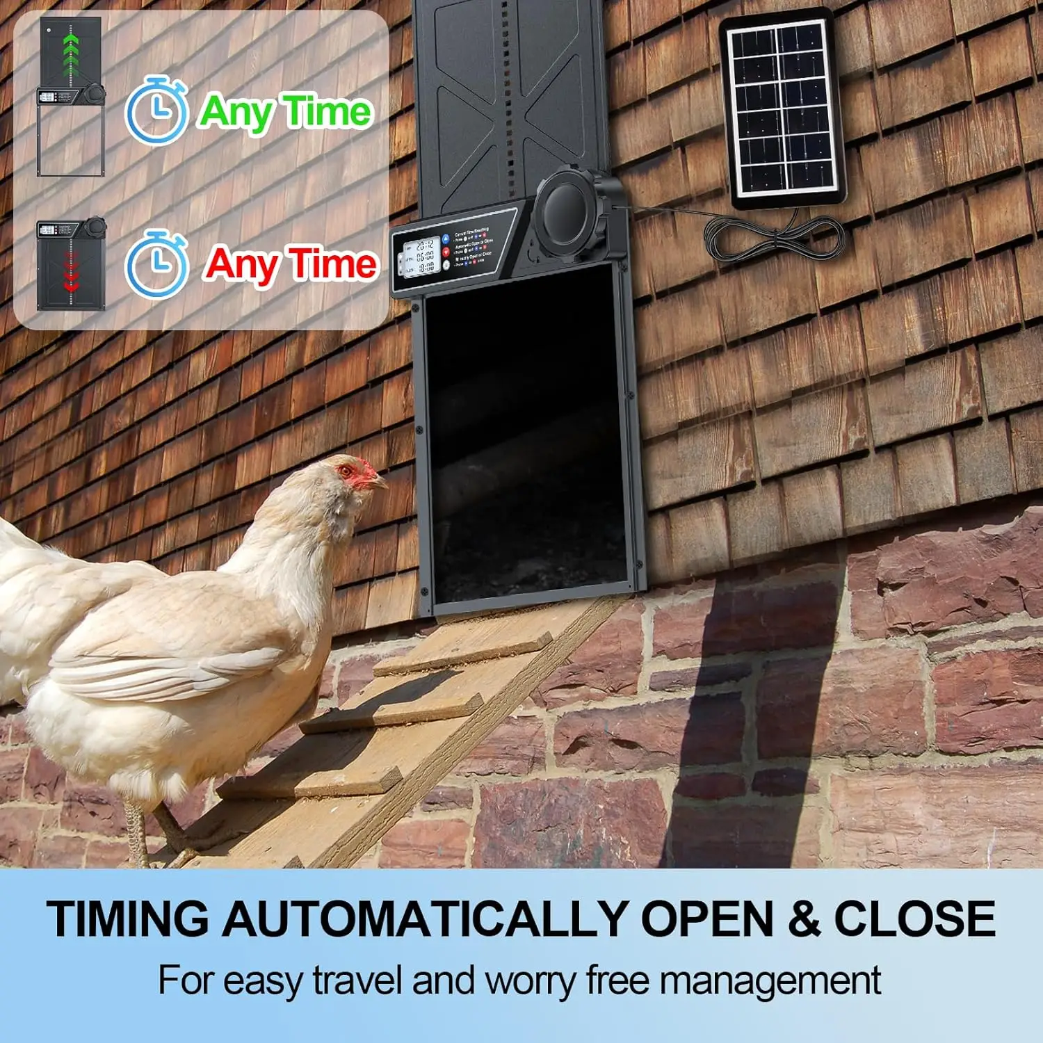 Solar Automatic Henhouse Door Anti-Pinch with Timer Durable Aluminum Alloy Chicken Coop Entrance for Protection