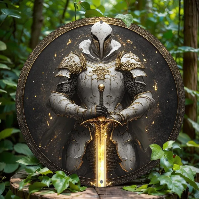 

Warrior-Themed Round Aluminum Wall Art, Perfect for Home, Office, Bar & Kitchen Decor, Ideal Christmas & Holiday Gift