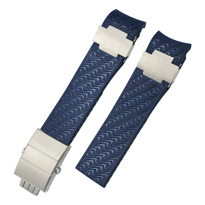 22 مللي متر منحني نهاية المطاط حزام الساعات صالح ل أوليس ناردين 263 غواص حزام أسود أزرق موجة سيليكون أساور مقاومة للماء #5