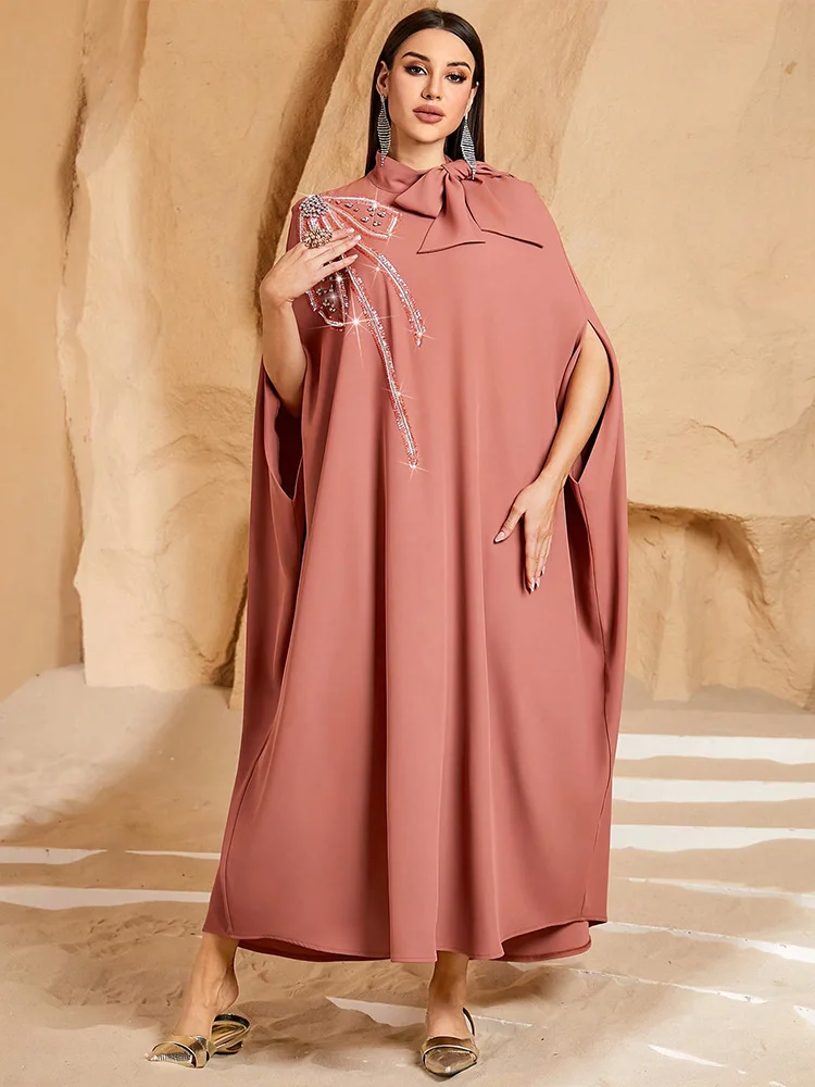 عبايات بفيونكة ماسية مقاس واحد للنساء فستان إسلامي دبي عباية تركيا قفطان فضفاض بوبو رداء قفطان المغرب ثوب الشرق الأوسط