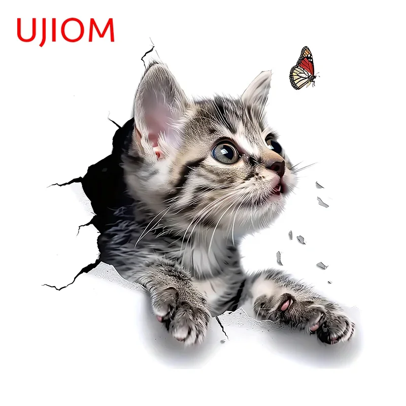 UJIOM For Crack Cat Peeking Wall Stickers Kwaii Style Kids Bedroom Decoration Chambre Decal Waterproof Surfboard Posters