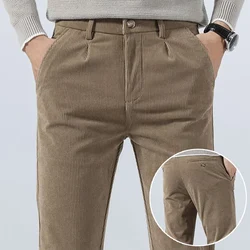 High Quality Brand Men's Corduroy Thicken Pants Fashion Khaki Narrow Leg Casual Pants Thermal Plush Trousers Autumn Winter Male