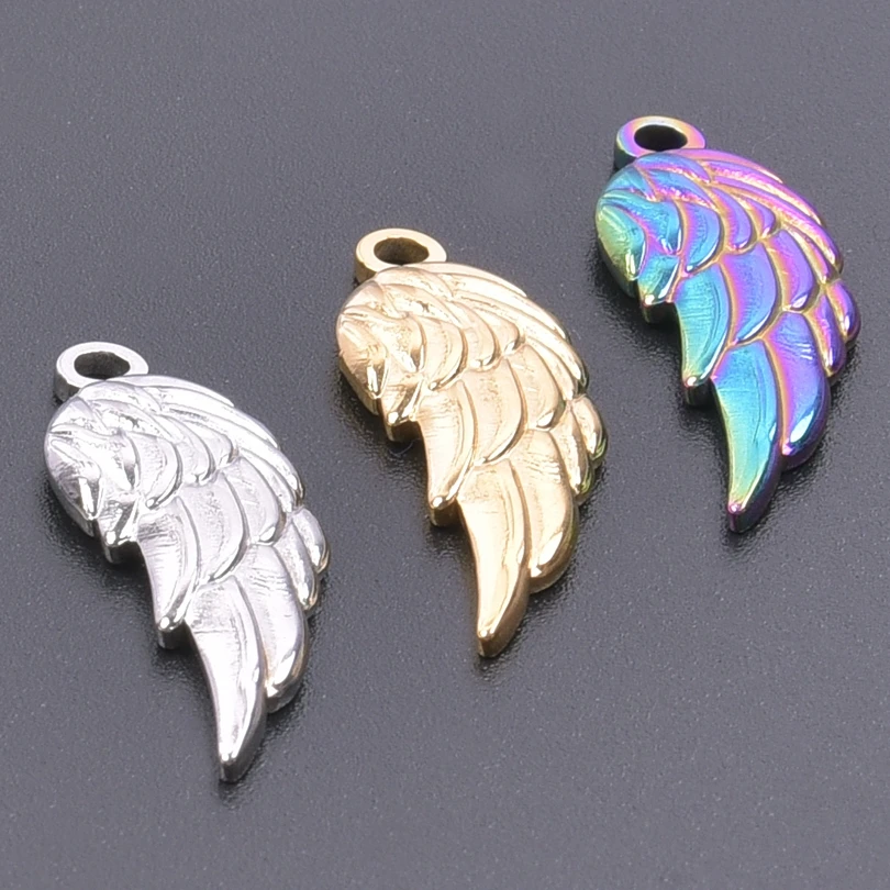 5Pcs/Lot Stainless Steel Cute Animal Angel Wings DIY Charms Wholesale Trendy Feather Pendant подвески For Jewelry Making Bulk