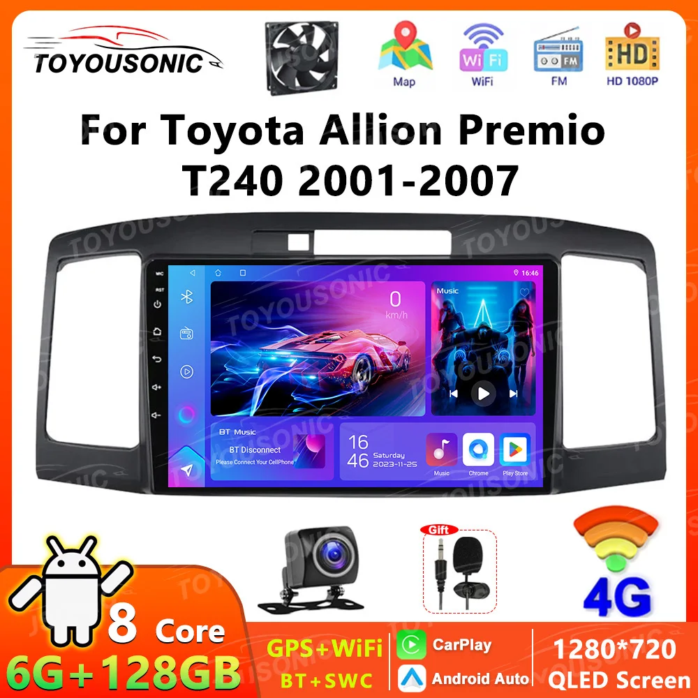 TOYOUSONIC Car Radio For Toyota Allion Premio T240 2001-2007 Android 13 Multimedia Player Navigation GPS Wireless Carplay Stereo