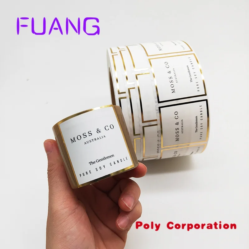 

Custom High Quality Custom Luxury Candle Gold Telephone Logo Jar Stickers Printing.