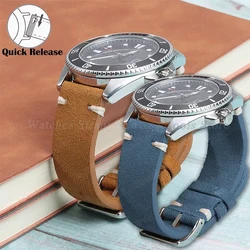 Vintage Soft Watch Band for Seiko Quick Release Wristbelts 20mm 22mm 18mm Retro Suede Stitching Strap Genuine Leather Bracelet