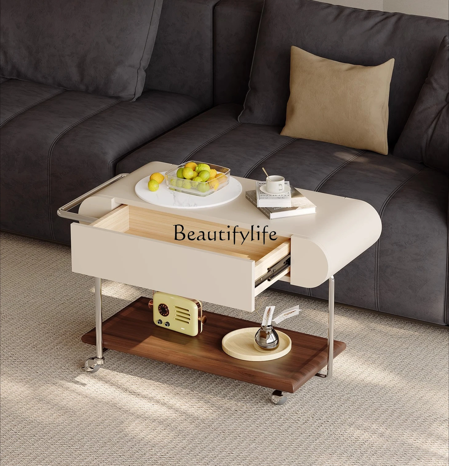 عربة بلاطة الصخور الفرنسية طاولة جانبية لغرفة المعيشة طاولة قهوة صغيرة متنقلة فاخرة راقية #3