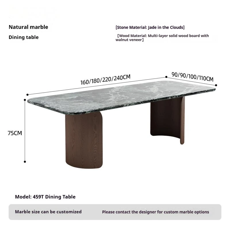 Emerald Green Marble Dining Table, Mid-Century Modern Luxury Stone Long Table, Waterproof & Anti-bacterial, Customizable
