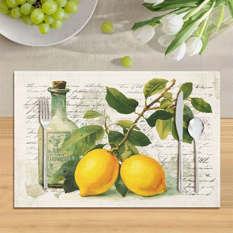 Vintage Lemon Botanical  Retro  Script Old Glass Bottle Fruit  Table Mat Rustic  Dining Mat for  Table Aesthetic Decor Accessory